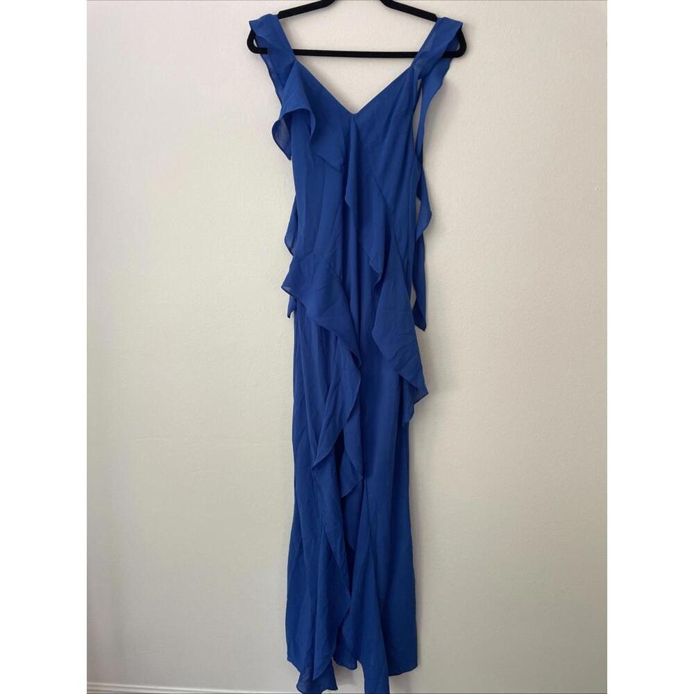 Revolve Amanda Uprichard Cantara Gown Cobalt blue ruffle design S New $277 msrp - Picture 5 of 9